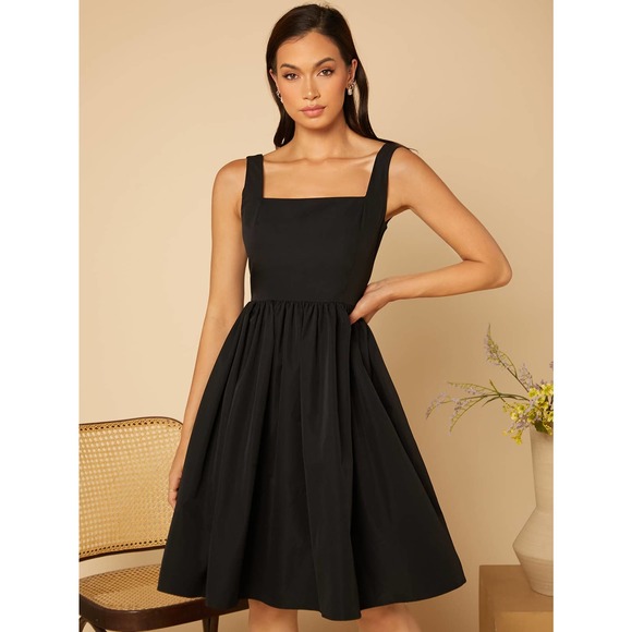 Flared Hem Cami Dress square neckline black - Picture 3 of 3